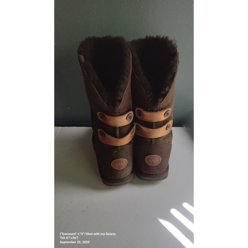 Emu Australia Brown Suede Sheepskin Leather Buckle Accent Boots
